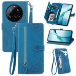 Per Xiaomi 15 Ultra Custodia in pelle con cerniera e motivo floreale in rilievo (blu)