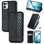 Per OPPO Reno13 Custodia per telefono in pelle magnetica pressata a griglia cubica (nera)