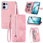 Per OPPO Reno13 Custodia in pelle con cerniera e motivo floreale in rilievo (rosa)