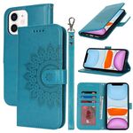 Per iPhone 11 Custodia per telefono in pelle con stampa a doppia piega (blu)