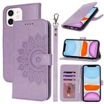 Per iPhone 11 Custodia per telefono in pelle con stampa goffrata a doppia piega (viola)