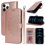 Per iPhone 12 Pro Max Custodia per telefono in pelle con stampa a doppia piega (oro rosa)