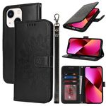 Per iPhone 13 mini Custodia per telefono in pelle con stampa a doppia piega (nera)