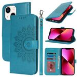 Per iPhone 13 mini Custodia per telefono in pelle con stampa goffrata a doppia piega (blu)