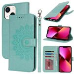 Per iPhone 13 mini Custodia per telefono in pelle con stampa a doppia piega (verde menta)