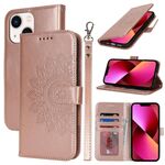 Per iPhone 13 mini Custodia per telefono in pelle con stampa goffrata a doppia piega (oro rosa)