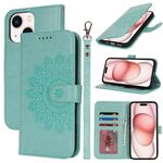 Per iPhone 15 Plus Custodia per telefono in pelle con stampa a doppia piega (verde menta)