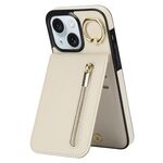 Per iPhone 15 Plus Custodia per telefono con anello retrò e cerniera RFID Card Slot (bianco)