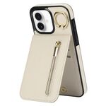 Per iPhone 16 Plus Custodia per telefono con anello retrò e cerniera RFID Card Slot (bianco)