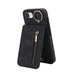Per iPhone 16e Custodia per telefono con anello retrò e cerniera RFID Card Slot (nero)