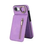 Per iPhone 16e Custodia per telefono con slot per schede RFID con anello retrò e cerniera (viola)