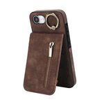 Per iPhone 16e Custodia per telefono con anello retrò e cerniera RFID Card Slot (marrone)