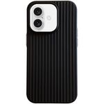 Per iPhone 16 Plus Macaroon Tile Stripe TPU Hybrid PC Phone Case (Nero)