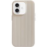 Per iPhone 16 Plus Macaroon Tile Stripe TPU Hybrid PC Phone Case (Beige)