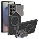 Per Samsung Galaxy S25 Ultra 5G GKK Metal Paint Pelle Nylon Tessuto Supporto Obiettivo MagSafe Custodia per Telefono (Nero)