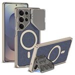 Per Samsung Galaxy S25 Ultra 5G GKK Metal Paint Pelle Nylon Tessuto Supporto Obiettivo MagSafe Custodia per Telefono (Blu)