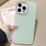 Per iPhone 16 Pro Max Custodia per telefono con copertura totale glitterata con cornice per fotocamera in strass incorporati (verde)