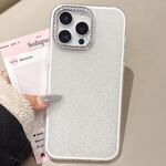 Per iPhone 16 Pro Custodia per telefono con copertura totale glitterata con cornice per fotocamera in strass incorporati (bianca)