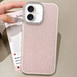 Per iPhone 16 Custodia per telefono con copertura totale glitterata con cornice per fotocamera in strass incorporata (rosa)