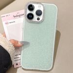 Per iPhone 13 Pro Custodia per telefono con copertura totale glitterata con cornice per fotocamera in strass incorporati (verde)