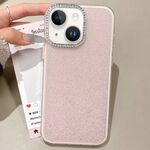 Per iPhone 13 Custodia per telefono con copertura totale glitterata con cornice per fotocamera in strass incorporata (rosa)
