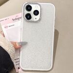 Per iPhone 11 Pro Max Custodia per telefono con copertura totale glitterata con cornice per fotocamera in strass incorporati (bianca)