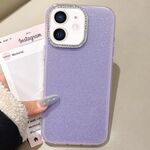 Per iPhone 11 Custodia per telefono con copertura totale glitterata con cornice per fotocamera in strass incorporata (viola)
