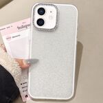 Per iPhone 11 Custodia per telefono con copertura totale glitterata con cornice per fotocamera in strass incorporata (bianca)