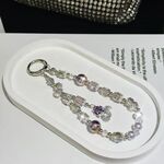Ciondolo volpe con perline di cristallo e catena per cellulare (viola)