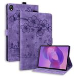 Per Lenovo Tab K10C / E10C Custodia per tablet in pelle goffrata con motivo Sakura Cat (viola)