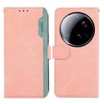 Per Xiaomi 15 Ultra ABEEL Custodia per telefono in pelle magnetica RFID Color Block (rosa-ciano)