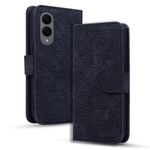 Per Samsung Galaxy S25 Edge 5G Custodia per telefono in pelle di vitello con stampa mandala a doppia piega (nera)