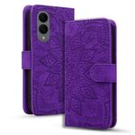Per Samsung Galaxy S25 Edge 5G Custodia per telefono in pelle di vitello con stampa mandala a doppia piega (viola)