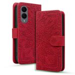 Per Samsung Galaxy S25 Edge 5G Custodia per telefono in pelle di vitello con stampa mandala a doppia piega (rosso)