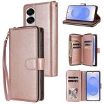 Per Samsung Galaxy S25 Edge 5G 9-Slot per schede Portafoglio con cerniera Custodia in pelle per telefono (oro rosa)