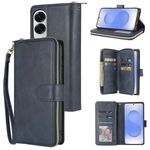 Per Samsung Galaxy S25 Edge 5G 9-Slot per schede Portafoglio con cerniera Custodia in pelle per telefono (blu)