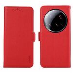 Custodia per telefono ABEEL con motivo Litchi magnetico laterale in pelle con protezione RFID per Xiaomi 15 Ultra (rossa)