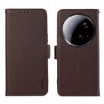 Custodia per telefono ABEEL con motivo Litchi magnetico laterale in pelle con protezione RFID per Xiaomi 15 Ultra (marrone)