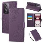 Custodia in pelle con 3 slot per carte di credito e motivo a fiori di rosa per OPPO Reno12 Pro 5G (viola scuro)