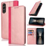 Per Sony Xperia 1 VI Custodia per telefono in pelle con cuciture colorate e texture di vitello (oro rosa rosso)