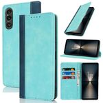 Per Sony Xperia 1 VI Custodia per telefono in pelle con cuciture colorate e texture di vitello (blu chiaro blu scuro)