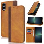 Per Sony Xperia 5 V Custodia per telefono in pelle con cuciture colorate in vitello (giallo marrone)