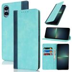 Per Sony Xperia 5 V Custodia per telefono in pelle con cuciture colorate e texture in vitello (blu chiaro blu scuro)