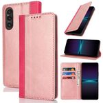 Per Sony Xperia 1 V Custodia per telefono in pelle con cuciture colorate con texture di vitello (oro rosa rosso)