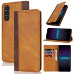 Per Sony Xperia 1 V Custodia per telefono in pelle con cuciture colorate in vitello (giallo marrone)