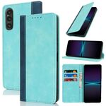 Per Sony Xperia 1 V Custodia per telefono in pelle con cuciture colorate e texture in vitello (blu chiaro blu scuro)