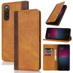 Per Sony Xperia 10 V Custodia per telefono in pelle con cuciture colorate e texture di vitello (giallo marrone)