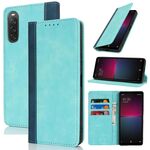 Per Sony Xperia 10 V Custodia per telefono in pelle con cuciture colorate e texture di vitello (blu chiaro blu scuro)