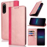Per Sony Xperia 5 IV Custodia per telefono in pelle con cuciture colorate con texture di vitello (oro rosa rosso)