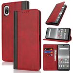 Per Sony Xperia Ace III Custodia per telefono in pelle con cuciture colorate e texture di vitello (rosso nero)